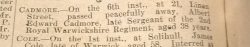 A E Cadmore Warwick Advertiser - 6th September 1919