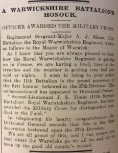 Sgt Shear 23rd October 1915 - letter to Mayor of Warwick